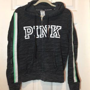 PINK Victoria's Secret Front Full-Zip Side Stripes Black/Gray Hoodie Medium